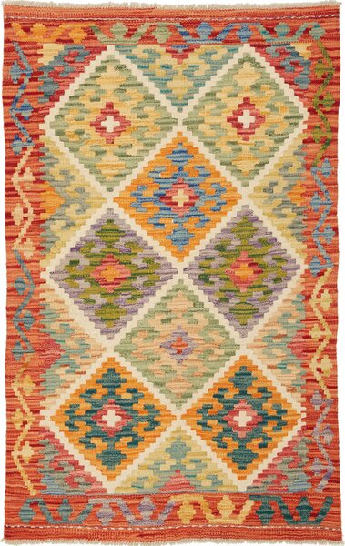 Tappeto Kilim Afghanistan Astratto Terracotta Multicolore 81x129 Cm