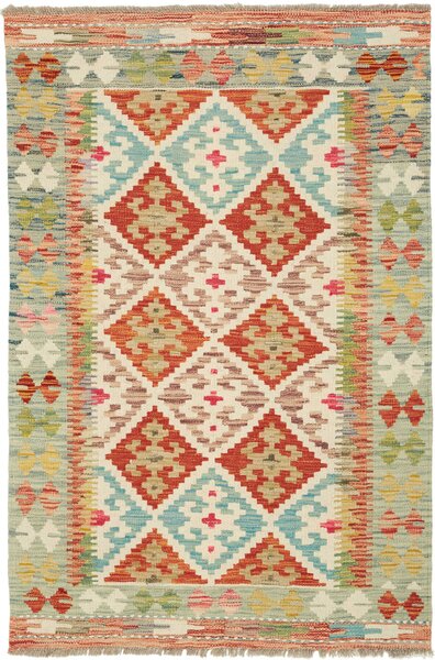 Tappeto Kilim Afghanistan Astratto Crema Arancio 83x128 Cm