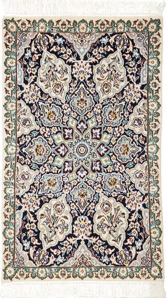 Tappeto Nain 9la Persia Medaglione Blu Scuro Crema 60x97 Cm