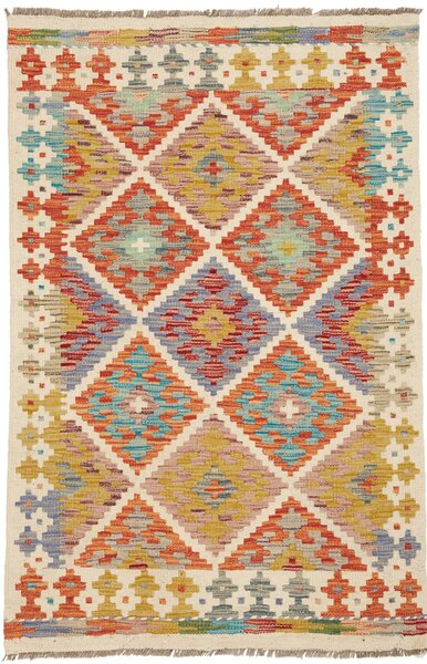 Tappeto Kilim Afghanistan Geometrico Multicolore Crema 83x126 Cm