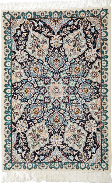 Tappeto Nain 9la Persia Medaglione Crema Blu Scuro 60x90 Cm
