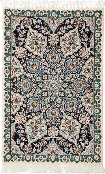 Tappeto Nain 9la Persia Medaglione Avorio Blu Scuro 58x90 Cm