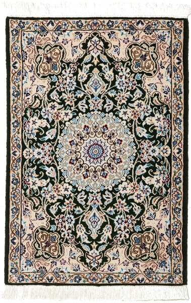 Tappeto Nain 9la Persia Medaglione Verde Scuro Crema 60x90 Cm