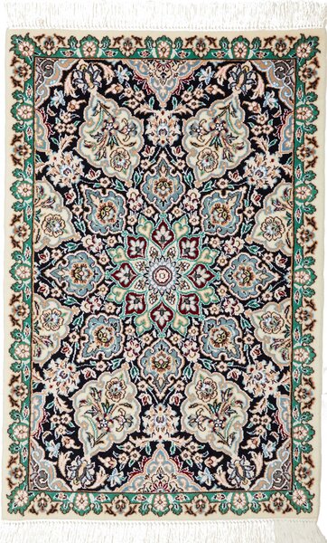 Tappeto Nain 9la Persia Medaglione Blu Notte Avorio 59x90 Cm