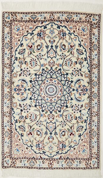 Tappeto Nain 9la Persia Medaglione Avorio Blu 60x97 Cm