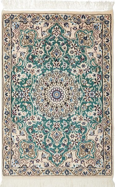 Tappeto Nain 9la Persia Medaglione Avorio Verde Acqua 63x92 Cm