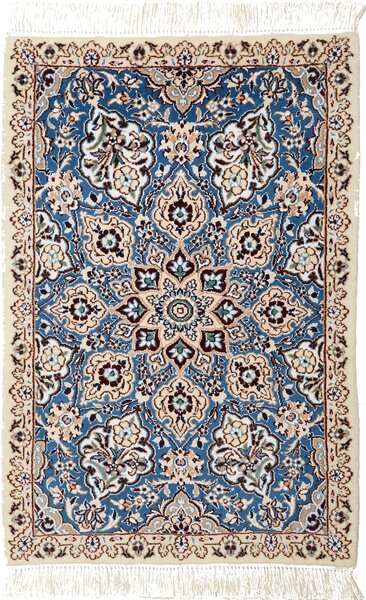 Tappeto Nain 9la Persia Medaglione Blu Avorio 62x93 Cm
