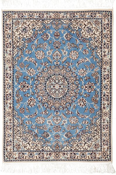 Tappeto Nain 6la Persia Medaglione Celeste Avorio 66x90 Cm
