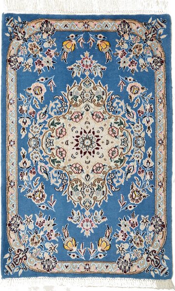 Tappeto Nain 9la Persia Medaglione Blu Avorio 60x96 Cm