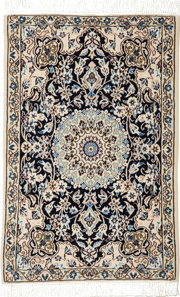 Tappeto Nain 9la Persia Medaglione Crema Blu Notte 60x93 Cm