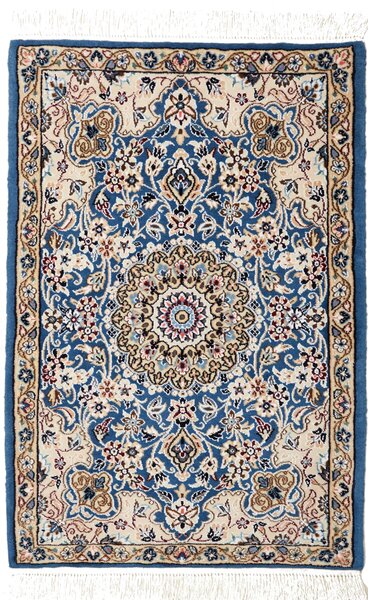 Tappeto Nain 9la Persia Medaglione Blu Petrolio Avorio 60x90 Cm