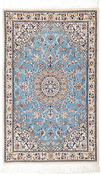 Tappeto Nain 6la Persia Medaglione Celeste Avorio 60x97 Cm