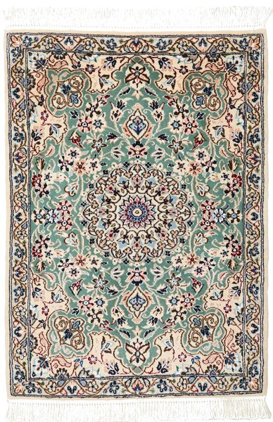 Tappeto Nain 9la Persia Medaglione Verde Acqua Crema 63x89 Cm