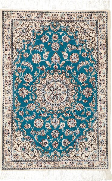 Tappeto Nain 6la Persia Medaglione Turchese Crema 62x90 Cm