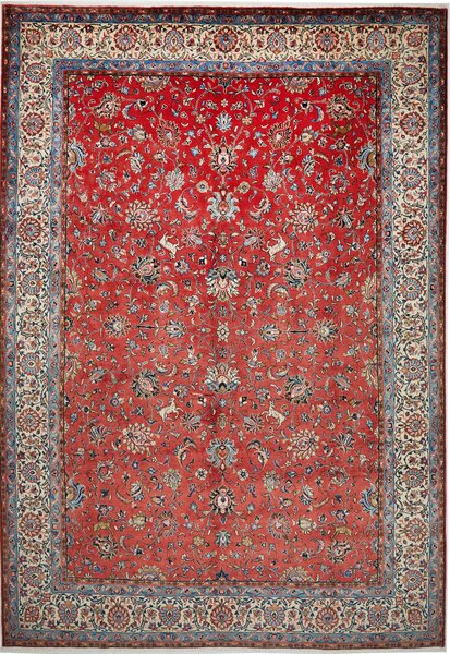 Tappeto Sarough Persia Floreale Rosso Corallo Blu 270x390 Cm