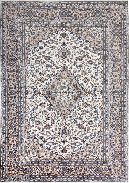 Tappeto Kashan Persia Medaglione Avorio Blu 247x354 Cm