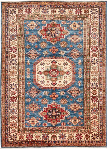 Tappeto Kazak Fine Pakistan Medaglione Blu Rosso 172x240 Cm