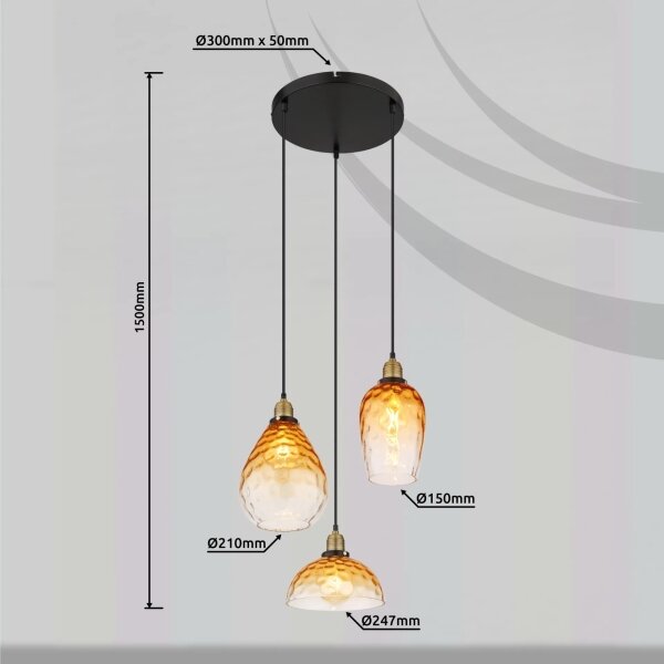 Globo 15786-3H1 - Lampadario a sospensione con filo SALVY 3xE27/60W/230V diametro 46 cm arancione