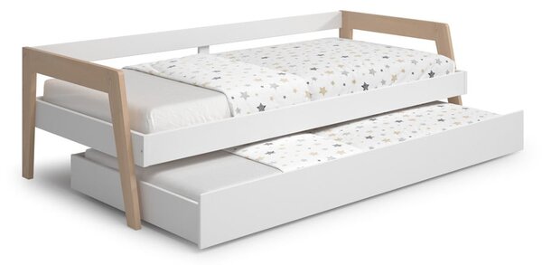 Letto da bambini estraibile bianco in pino massiccio con contenitore con rete inclusa 90x200 cm Carrie – Marckeric