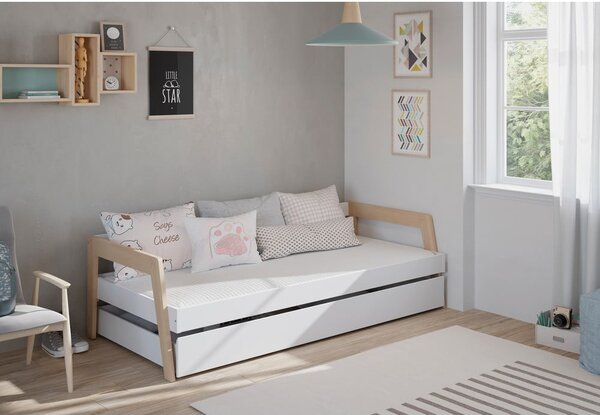 Letto da bambini estraibile bianco in pino massiccio con contenitore con rete inclusa 90x200 cm Carrie – Marckeric
