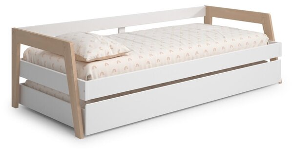 Letto da bambini estraibile bianco in pino massiccio con contenitore con rete inclusa 90x200 cm Carrie – Marckeric