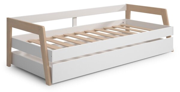 Letto da bambini estraibile bianco in pino massiccio con contenitore con rete inclusa 90x200 cm Carrie – Marckeric