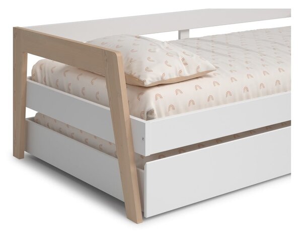 Letto da bambini estraibile bianco in pino massiccio con contenitore con rete inclusa 90x200 cm Carrie – Marckeric