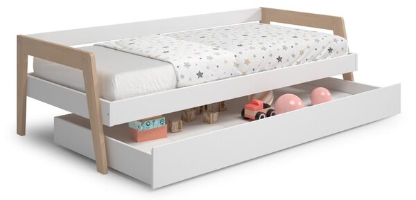 Letto da bambini estraibile bianco in pino massiccio con contenitore con rete inclusa 90x200 cm Carrie – Marckeric