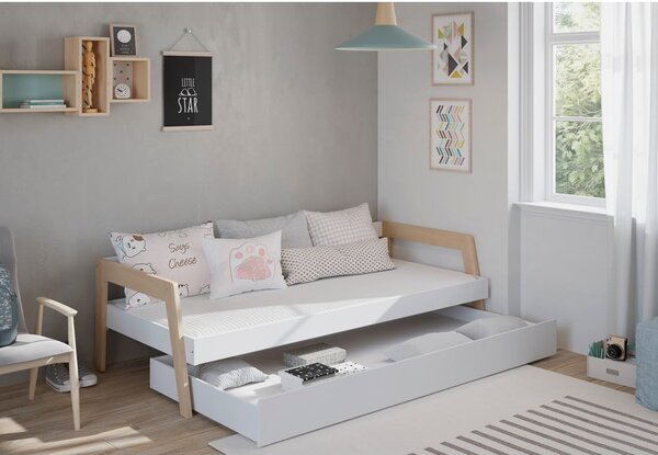 Letto da bambini estraibile bianco in pino massiccio con contenitore con rete inclusa 90x200 cm Carrie – Marckeric