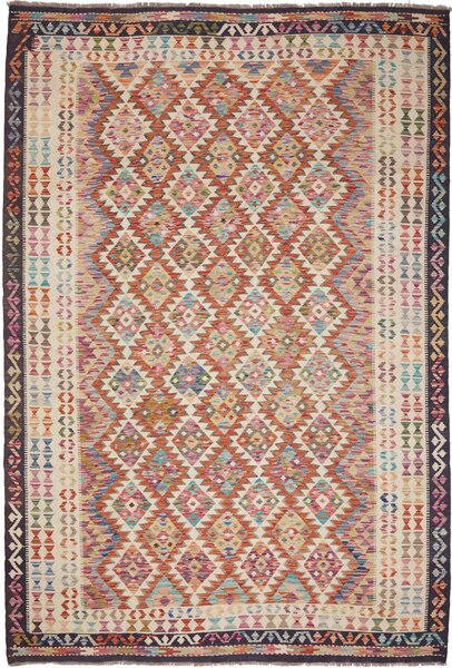 Tappeto Kilim Afghanistan Geometrico Multicolore Terracotta 198x294 Cm