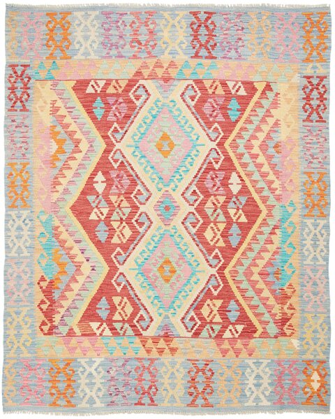 Tappeto Kilim Afghanistan Astratto Rosso Azzurro 154x190 Cm