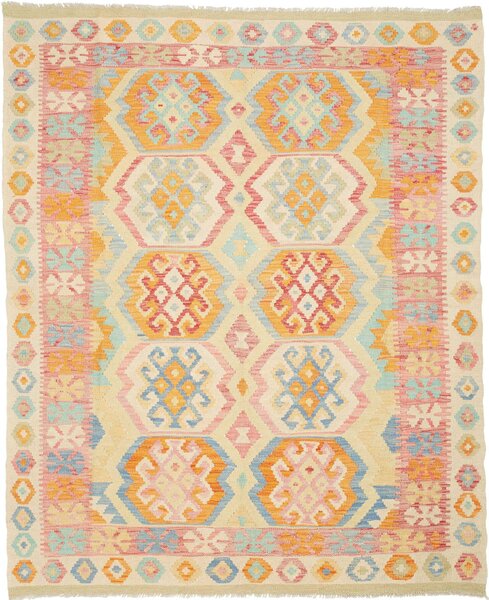 Tappeto Kilim Afghanistan Geometrico Avorio Celeste 155x193 Cm