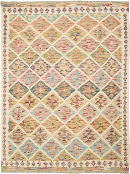 Tappeto Kilim Afghanistan Geometrico Crema Pastello 152x207 Cm