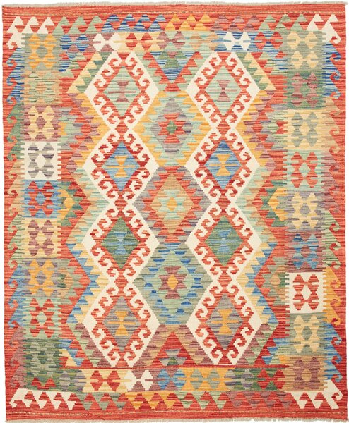 Tappeto Kilim Afghanistan Astratto Multicolore Vibrante 157x192 Cm