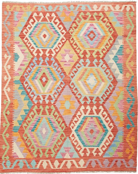 Tappeto Kilim Afghanistan Geometrico Arancio Multicolore 153x192 Cm