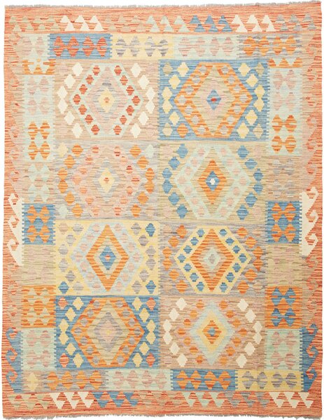 Tappeto Kilim Afghanistan Geometrico Arancio Azzurro 153x195 Cm