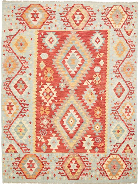 Tappeto Kilim Afghanistan Geometrico Rosso Azzurro 153x204 Cm