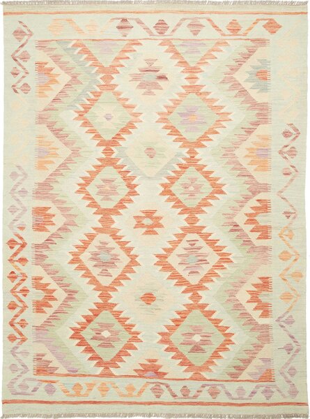 Tappeto Kilim Afghanistan Geometrico Verde Arancio Crema 153x208 Cm
