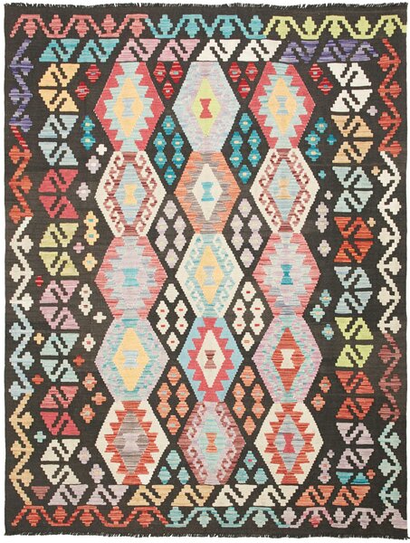 Tappeto Kilim Afghanistan Geometrico Antracite Multicolore Vivace 157x204 Cm
