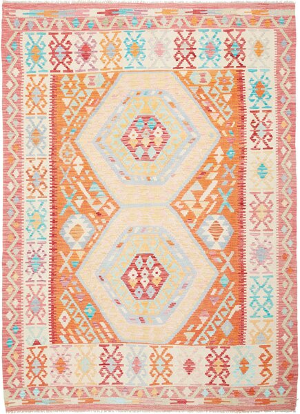 Tappeto Kilim Afghanistan Geometrico Arancione Crema 158x215 Cm