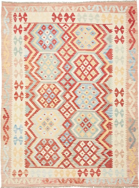 Tappeto Kilim Afghanistan Geometrico Rosso Blu 158x212 Cm
