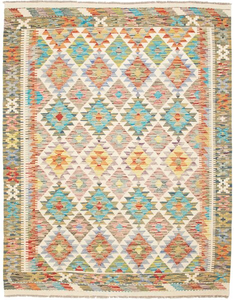 Tappeto Kilim Afghanistan Geometrico Multicolore Vivace 155x194 Cm