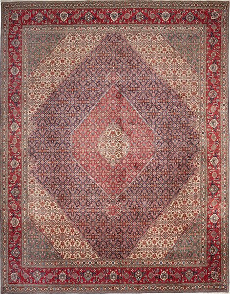 Tappeto Tabriz 40 Raj Persia Medaglione Rosso Blu 308x397 Cm