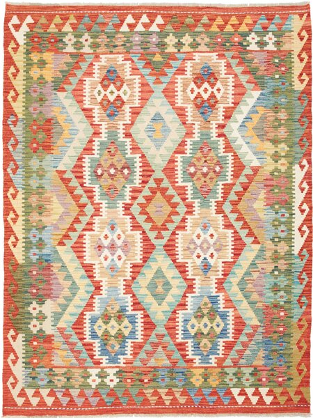 Tappeto Kilim Afghanistan Astratto Terracotta Azzurro 148x197 Cm
