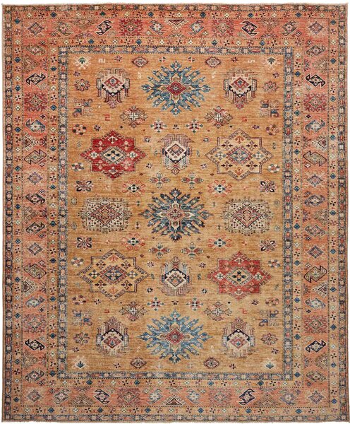 Tappeto Kazak Fine Pakistan Geometrico Oro Rosso 253x307 Cm