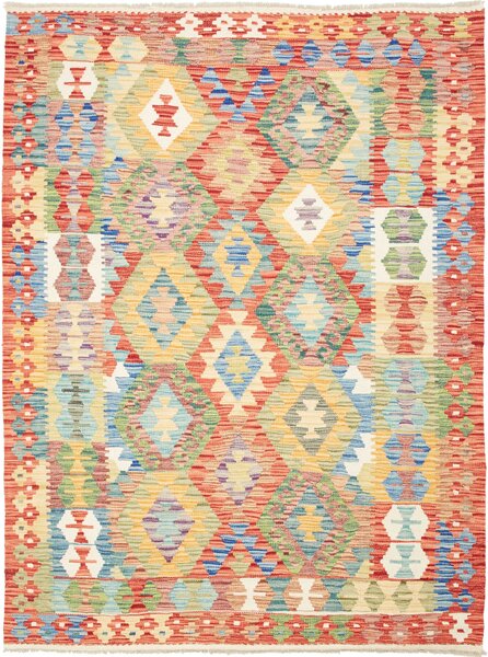 Tappeto Kilim Afghanistan Geometrico Multicolore Rosso 151x203 Cm