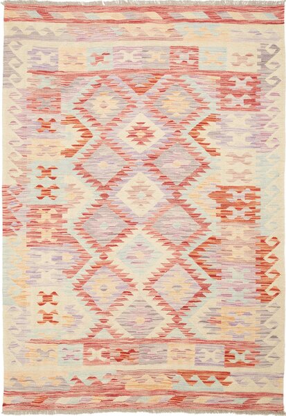 Tappeto Kilim Afghanistan Geometrico Crema Rosso 143x207 Cm