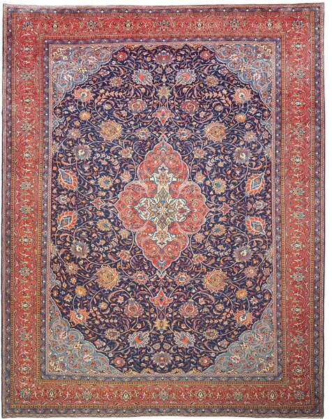 Tappeto Sarough Persia Medaglione Blu Notte Rosso 300x390 Cm