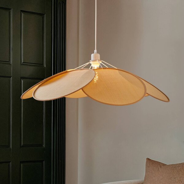 Lampada a sospensione Astraia Lindby, dimmerabile, Crema / Ambra, Soggiorno / Sala da pranzo, Tessuto / Stoffa / Seta, Campagna / Rustiche, Lampada a sospensione