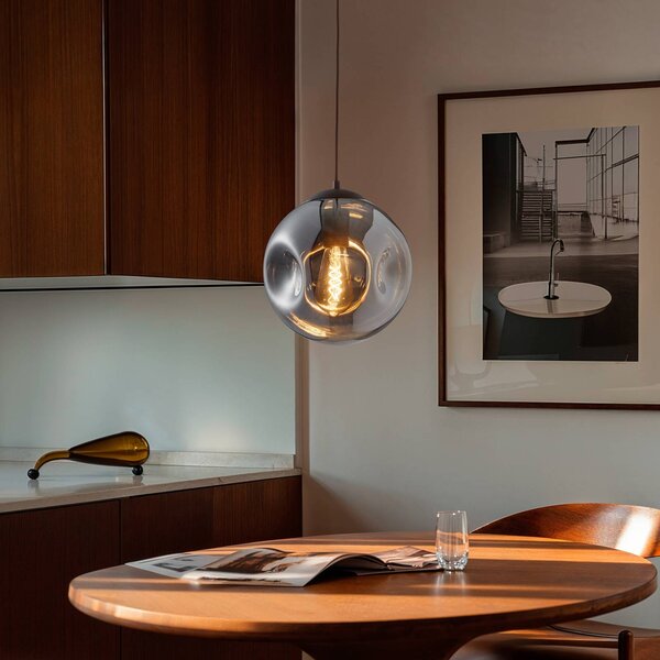 Lampada a sospensione in vetro Valentina Lindby, dimmerabile, Alluminio / Grigio / Zincato, Soggiorno / Sala da pranzo, Vetro, Design, Lampada a sospensione